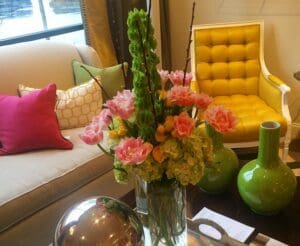 Interior Design with fresh florals and upholstered goods