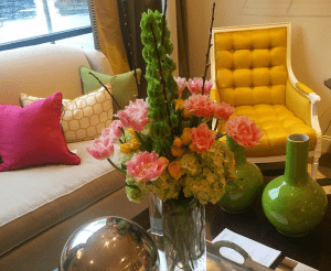 Interior Design with fresh florals and upholstered goods